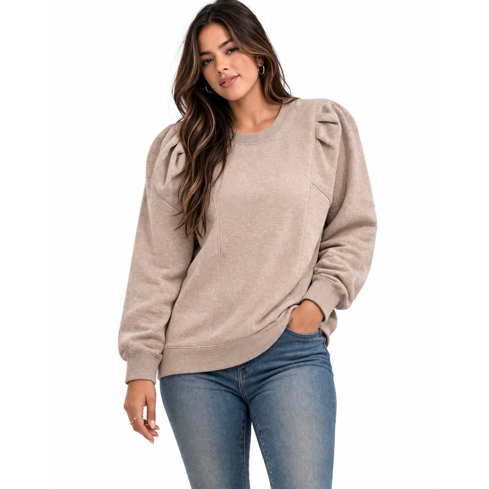 Loft‎ Sweater Blouse women's Size S Beige Long Sleeve Crew Neck